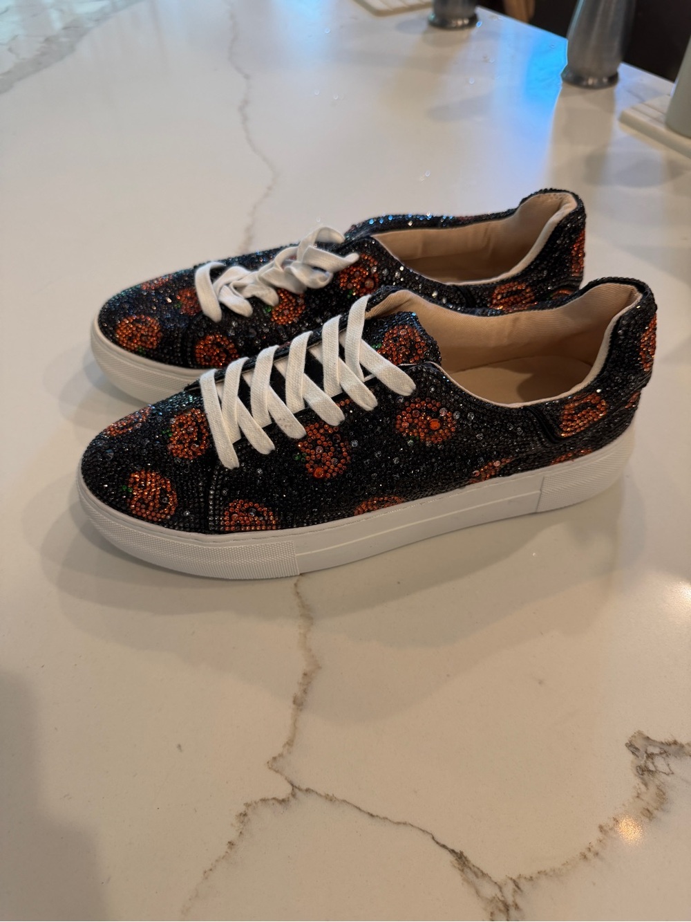 Betsy Johnson Women’s Black Pumpkin Crystal Platform Sneaker - Picture 3 of 5